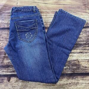 Gocass Womens Jeans Blue Size 11 Denim Straight Leg Stretch Embroidered